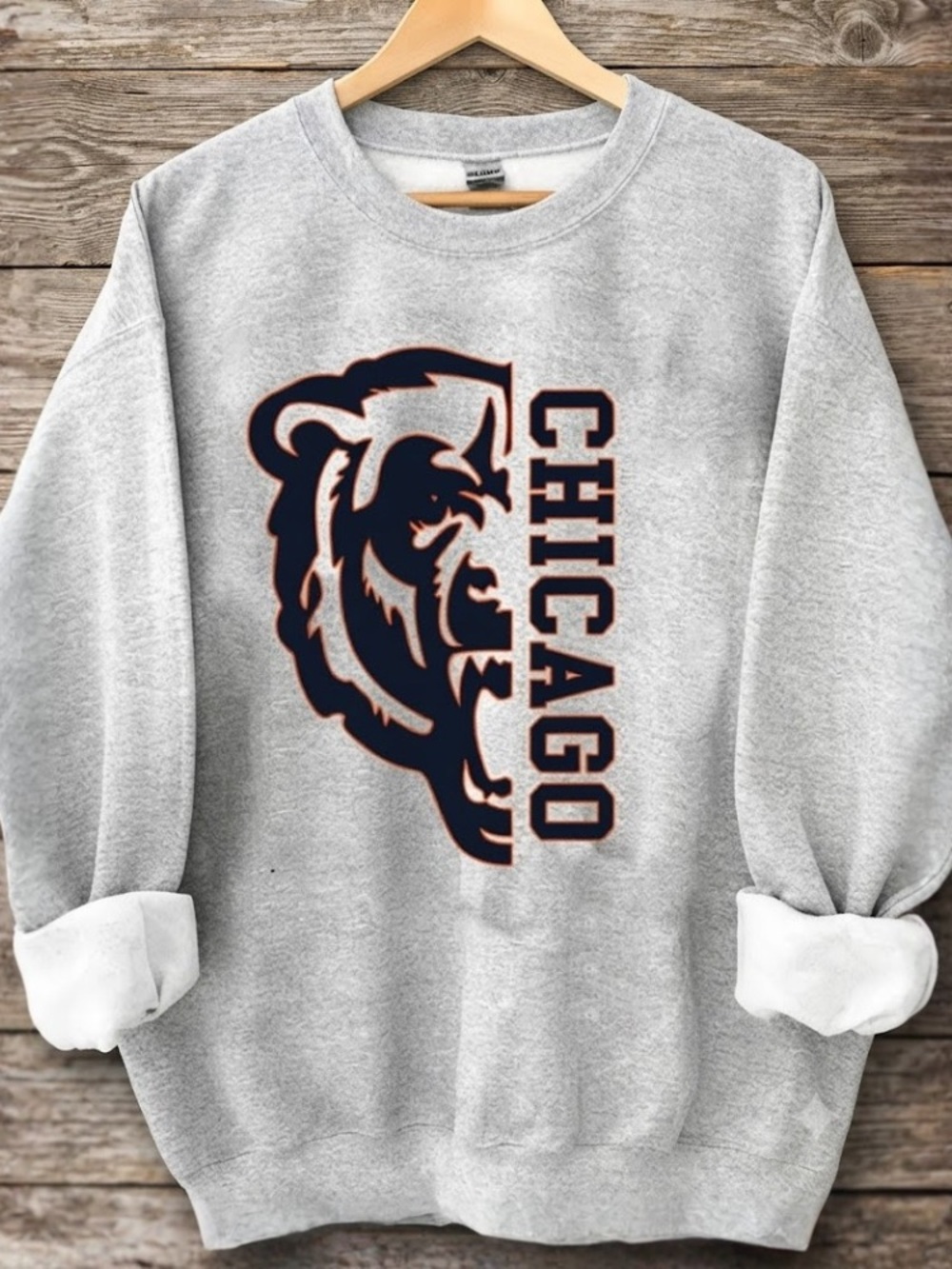 Chicago Bears Football Team Mascot Vertical Vintage Sport Grey Sweatshirt